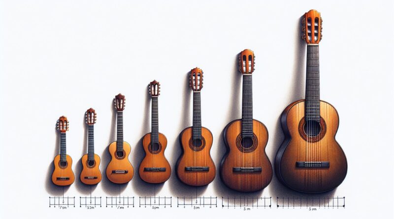 Comparaison entre les différentes tailles de guitares classiques.