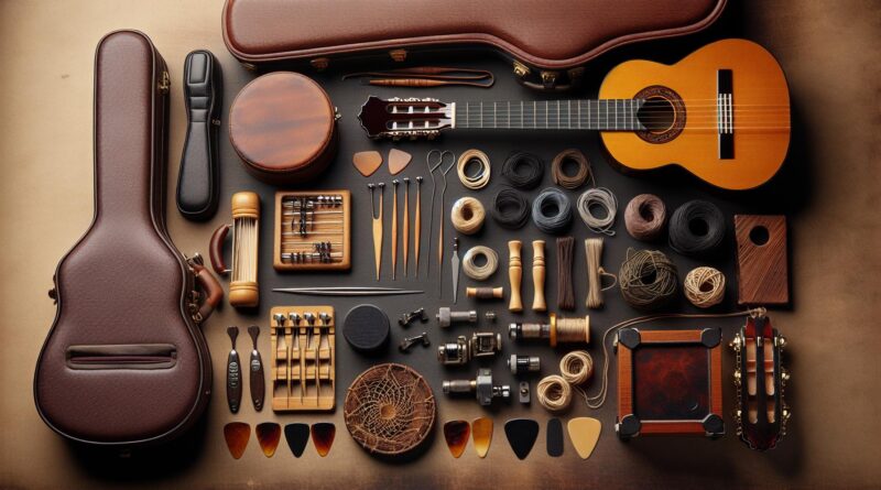 Les accessoires essentiels pour les guitaristes classiques : étuis, médiators, cordes de rechange, etc.